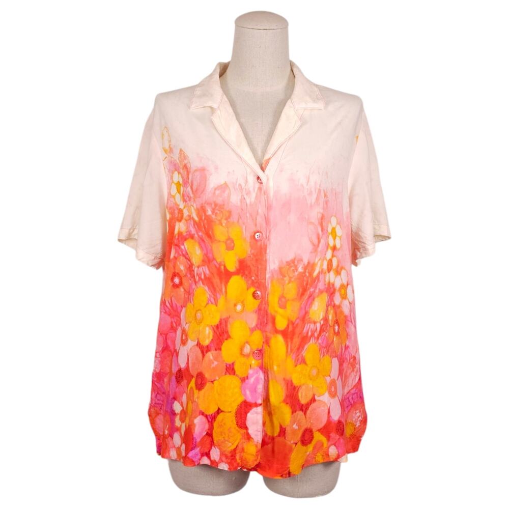 Jams World Sundaisy Pink Short Sleeve Shirt Sz Medium